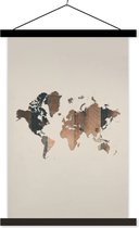 Wanddecoratie - Wereldkaart - Houten plank - Bruin - Schoolplaat - 60x90 cm - Textielposter - Textiel poster