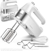 CookPro Mixer - 5 Snelheden - Roestvrij Staal - met Schaalbeker Opbergkoffer, Kloppers, Kneedhaak en Whisk - wit