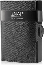 Slimpuro ZNAP Wallet Saffiano -  portemonnee 12 pasjes - muntvak - 360° RFID-bescherming -  carbon en leer