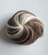 Haarstuk Knot Messy Bun scrunchie Elegant stijl natuurlijk Donker Bruin met Wit Blonde Highlights