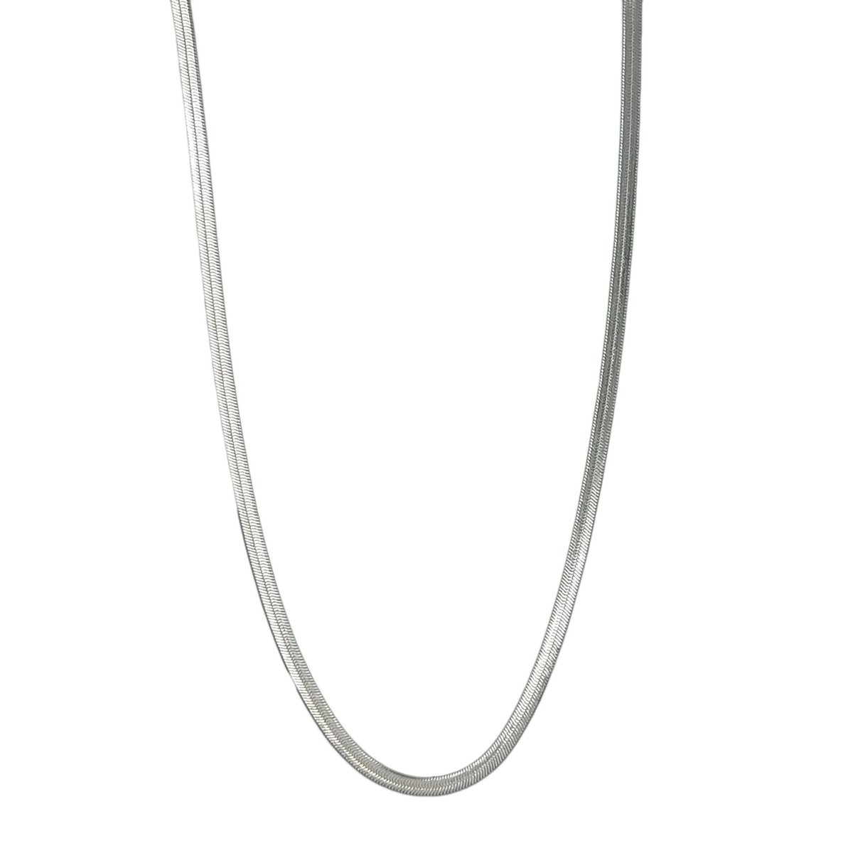 Platte Ketting Herringbone – Edelstaal – Zilverkleurig –Breedte 4 mm - Lengte 41 cm