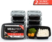 Mealpreponline - Meal Prep Bakjes - 20 stuks - 2 compartimenten - Vershoudbakjes