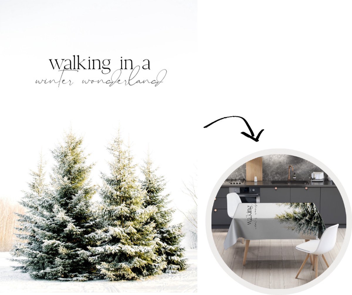 Kerst Tafelkleed - Kerstmis Decoratie - Tafellaken - Kerstboom - Sneeuw - Winter - 180x260 cm - Kerstmis Versiering