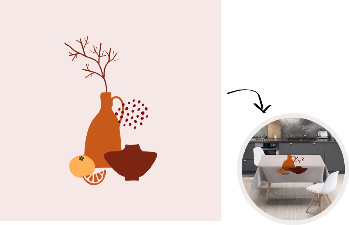 Tafelkleed - Tafellaken - 150x150 cm - Vazen - Fruit - Design - Binnen en Buiten