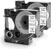 TELANO® 2 stuks Plastic Labels D1 45010 voor Dymo LabelManager - Zwart op Transparant - 12 mm x 7 m - S0720500 Label Tape