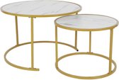 Loft Home® Bijzettafel | Set van 2 | Goud | Rond | Wit | Marmer | Bijzettafels