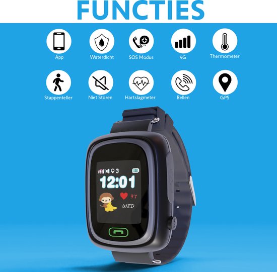 Loayz Q90 - Kinder Smartwatch - Zwart - GPS en Waterdicht - met GRATIS Lebara waarde simkaart [1 GB+€15] - Loayz