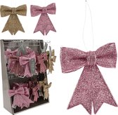 9 stuks kerststrik glitter 10.5 cm - Light Pink/ Dark Pink/ Champagne gold