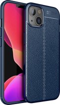 iPhone 13 Mini Hoesje - MobyDefend TPU Gelcase - Lederlook - Navy Blauw - GSM Hoesje - Telefoonhoesje Geschikt Voor: Apple iPhone 13 Mini