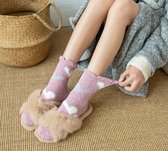 Fluffy dames sokken - huissokken - roze / zalm - print hart - extra zacht - 36-40 - dikke sokken