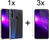 Motorola One Macro hoesje shock proof case transparant hoesjes cover hoes - 3x Motorola One Macro screenprotector