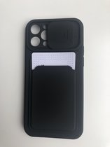 Hoogwaardige TPU back cover - Geschikt voor iPhone 12 Pro - Camera beschermd - Siliconen back cover met pasjes vakje - Zwart