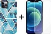 iPhone 13 Pro Max hoesje marmer blauw siliconen case apple hoes cover hoesjes - 1x iPhone 13 Pro Max Screenprotector