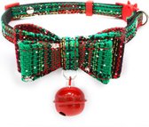 Halsband met strik voor hond of kat speciaal voor Kerstmis Groen Maat XS