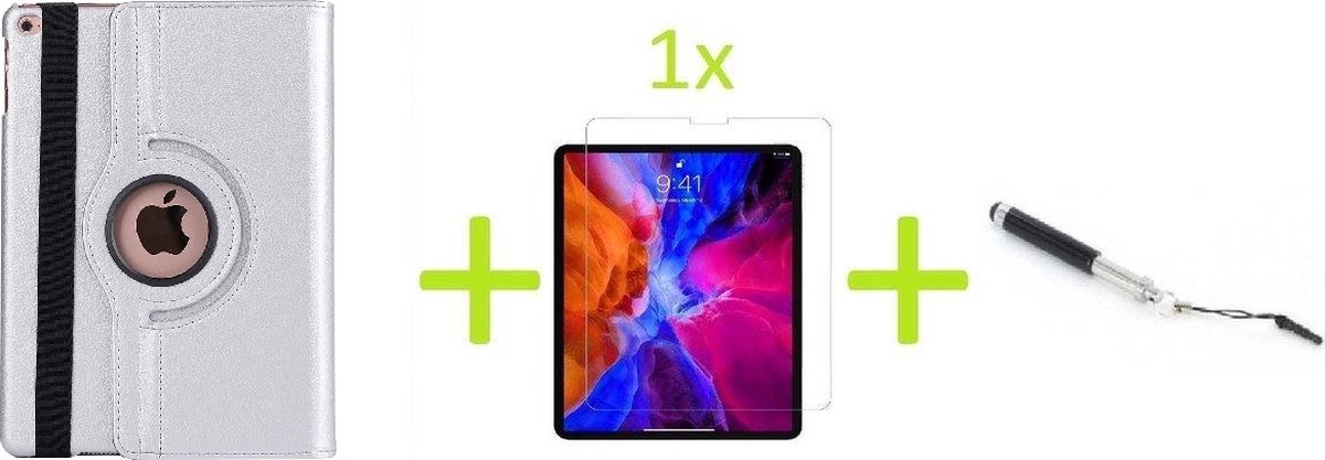 Geschikt Voor: iPad 10.2 / Air 10.5 / Pro 10.5 Multi Stand Case - 360 Draaibaar Tablet hoesje - Tablethoes Zilver + 1x Screenprotector + Stylus