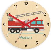 Belanian - Klokken - Wandklokken - Wandklok 30 cm  voor kinderen - brandweerwagen met persoonlijke naam, klok met cijfers, cadeau, grappige klok, kinderklok, jongensklok