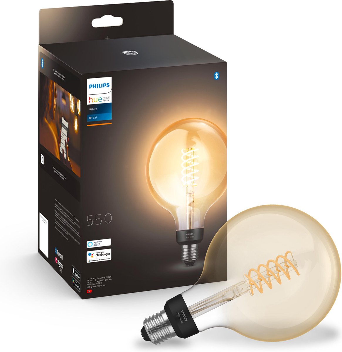Philips Hue Starterspakket - E27 - met 1 Filament Globelamp Groot (G125) - Warmwit Licht - Incl. 1 Hue Bridge - Hue White Filament thumbnail 5