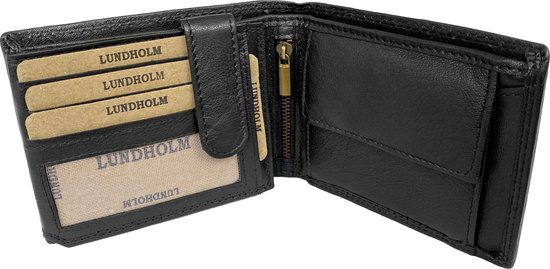 Lundholm Leren Heren portemonnee heren zwart leer - compact, stevig en veilig met RFID anti skim -  mannen cadeautjes cadeau voor man - Lundholm