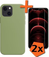 iPhone 13 Mini Hoesje Met 2x Screenprotector - iPhone 13 Mini Case Groen Siliconen - iPhone 13 Mini Hoes Met 2x Screenprotector