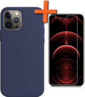 Hoesje Geschikt voor iPhone 13 Pro Hoesje Siliconen Cover Case Met Screenprotector - Hoes Geschikt voor iPhone 13 Pro Hoes Back Case - Donkerblauw