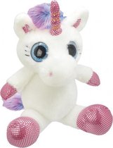 knuffel Unicorn meisjes 25 cm pluche wit/roze