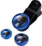 DrPhone PiX - 180° Lens Universele Premium 3 in 1 Fish Eye Lens - Macro Lens / Wide Lens / Fish Eye lens Kit - Blauw