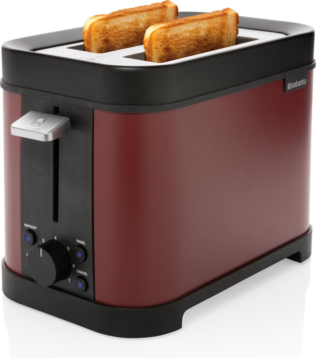 Brabantia D2-2RD Broodrooster – Extra brede sleuven – 7 roosterstanden – RVS – Rood