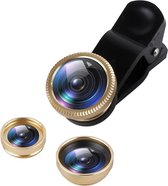 DrPhone PiX - Objectif 180° Universal Premium 3 en 1 Fish Eye Lens - Objectif Macro / Objectif Large / Kit lens Fish Eye - Or