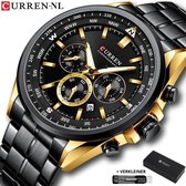 Horloges voor Mannen Heren Horloge Curren Herenhorloge Watch - Jongens Horloges - Incl. Horlogebox Geschenkdoos & Versteller - Zwart Goud - Litts®