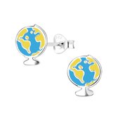 Joy|S - Zilveren wereldbol oorbellen - globe - geel blauw