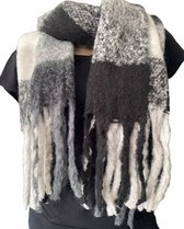 Lange Warme Sjaal- Omslagdoek - Geblokt - Gemêleerd - Zwart - Wit - 180 x 50 cm (BC3)