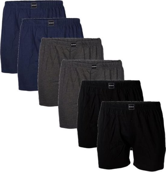 Suaque heren boxershorts wijd - maat L - 6-pack - Uni assorti (zwart/antraciet/marine)