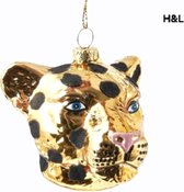 H&L kerstbal - luipaard - 8 cm - goud - glas - kerstdecoratie
