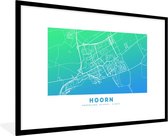 Fotolijst incl. Poster - Stadskaart - Hoorn - Nederland - Blauw - 120x80 cm - Posterlijst - Plattegrond