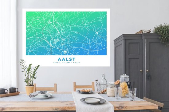 Poster Plan de ville - België - Alost - Blauw - 180x120 cm XXL