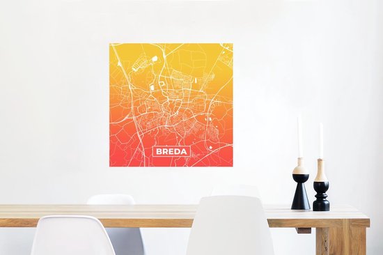 Poster Stadskaart - Breda - Nederland - Oranje - 50x50 cm - Plattegrond