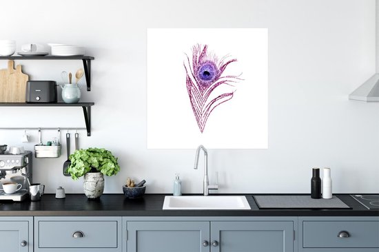 Poster Pauwenveren - Paars - Glitter - 75x75 cm