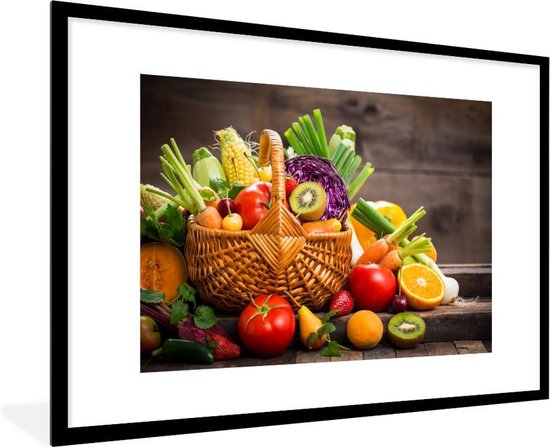 Cadre photo avec affiche - Corbeille de fruits - Fruits - Légumes - 90x60 cm - Cadre pour affiche