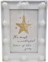 Fotolijst 'The Most Wonderful Time Of The Year' met led licht bolletjes - Wit - Hout / Kunststof - 19 x 14 x 3 cm