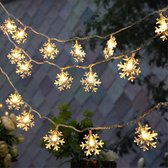 licht snoer lichtslinger - lampjes - sneeuw vlokjes winter - sfeerverlichting - feestverlichting - warm wit - 20 led lampjes op battterij - 3 meter