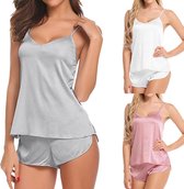 Pyjama set - V neck halter top met shorts - Zwart - X-Large