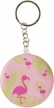 sleutelhanger flamingo met spiegel roze 5,8 cm