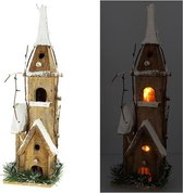 Houten huis Kerst 5LED 12,5 x 10,5 x 40cm - Blanc Chaud (2300k-3500k) - Plastic - Bois - Wit - SILUMEN