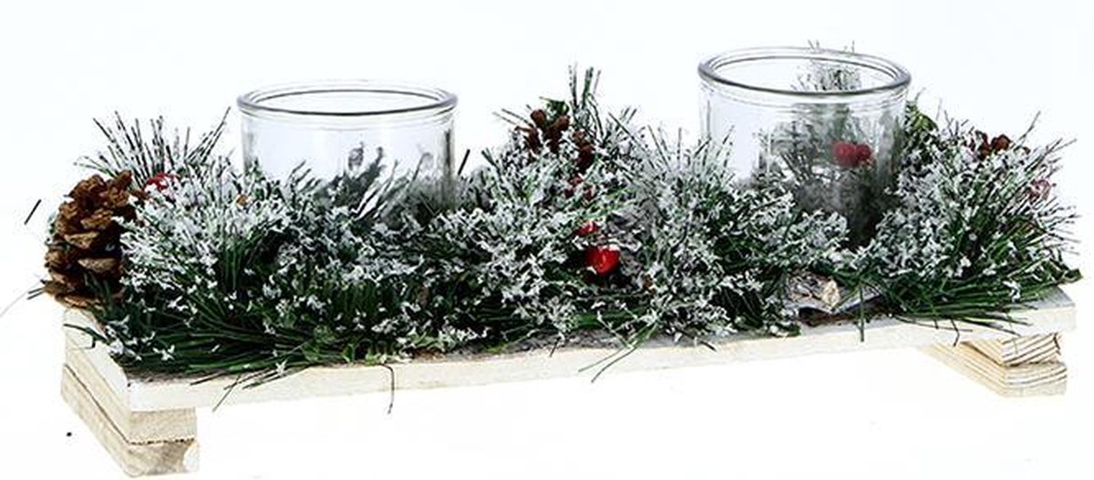 Fotophore Kerstmis 2 beugel Candle 35x135x5cm - Holly and Pine - Plastic - rood - groen - bruin - SILUMEN