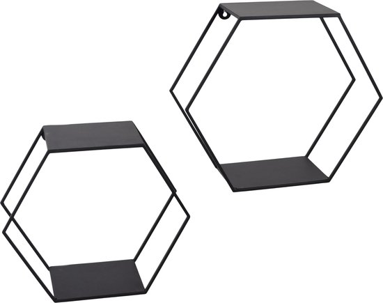 LOFT42 Hexagon Set van 2 Wandboxen Zeshoek - Zwart - 41x36x15