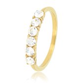 *My Bendel - Stijlvolle goudkleurige damesring waarmee je straalt - Ring met 4mm grote kristal zirkonia stenen - Met luxe cadeauverpakking