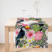 De Groen Home Bedrukt Velvet Tafelloper Textiel - Papegaai - Tafellaken 45x135