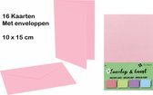 16 Dubbele Kaarten 15 x 10 cm Met 16 Enveloppen 16 Stuks Licht Roze - Baby Roze