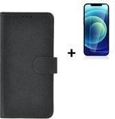 iPhone 13 Mini Case + iPhone 13 Mini Screen Protector - iPhone 13 Mini Cover Wallet Bookcase Zwart + Tempered Glass