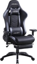 Dowinx Ergonomische Reclining Racing Style Gaming stoel met lendenmassage, computer bureaustoel, PU-leer, E-Sports gaming stoelen met intrekbare voetensteun (zwart en grijs)